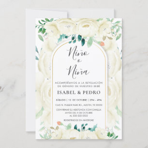 Invitation Jardin Floral Blanc Moderne Espagnol Sexe Révéler