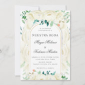 Invitation Jardin Floral Blanc Nuestra Boda Mariage espagnol (Devant)