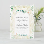 Invitation Jardin Floral Blanc Nuestra Boda Mariage espagnol (Debout devant)