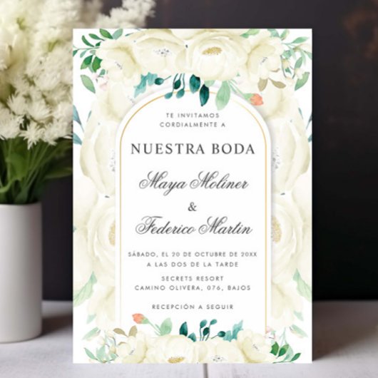 Invitation Jardin Floral Blanc Nuestra Boda Mariage espagnol