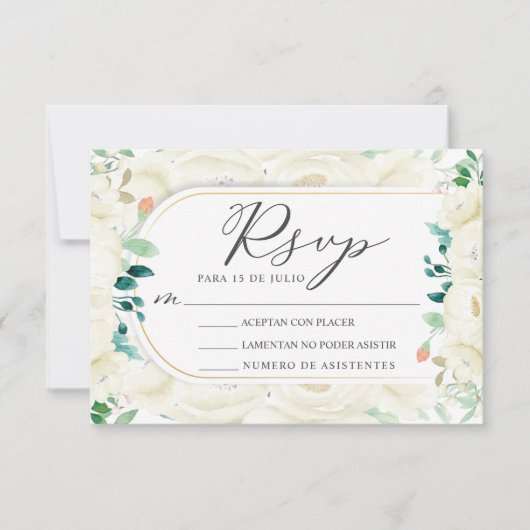 Invitation Jardin Floral Blanc Nuestra Boda Mariage RSVP (Devant)