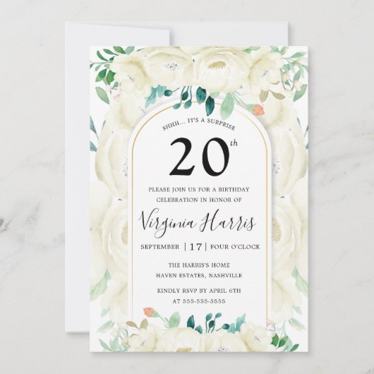 Invitation Jardin Floral Blanc Vingt-vingtième anniversaire (Devant)