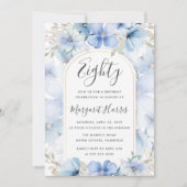 Invitation Jardin Floral Bleu 80e Quatre-vingts Anniversaire (Devant)