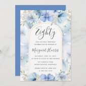 Invitation Jardin Floral Bleu 80e Quatre-vingts Anniversaire (Devant / Derrière)