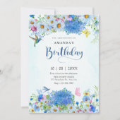 Invitation Jardin floral bleu aquarelle anniversaire (Devant)