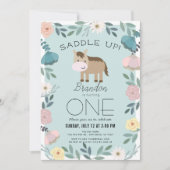 Invitation Jardin Floral Bleu Cheval Garçon 1er Anniversaire (Devant)