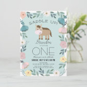 Invitation Jardin Floral Bleu Cheval Garçon 1er Anniversaire (Debout devant)