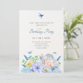 Invitation Jardin floral bleu esthétique anniversaire (Debout devant)