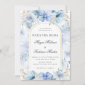 Invitation Jardin Floral Bleu Nuestra Boda Mariage espagnol (Devant)