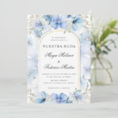 Invitation Jardin Floral Bleu Nuestra Boda Mariage espagnol (Debout devant)