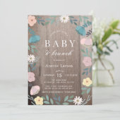 Invitation Jardin Floral Bois rustique Fille Baby shower Brun (Debout devant)