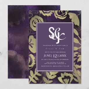 Invitation Jardin Floral Botanique Rose Or Mariage Violet