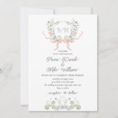 Invitation Jardin Floral Bow Crest Monogramme Mariage moderne (Devant)