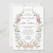 Invitation Jardin Floral Bow Monogramme Mariage (Devant)