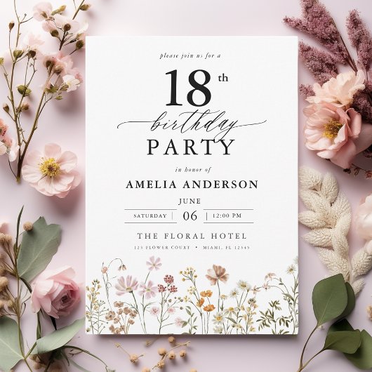 Invitation Jardin Floral Calligraphie 18e anniversaire