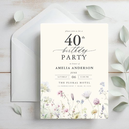 Invitation Jardin Floral Calligraphie 40e anniversaire