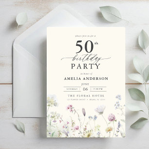 Invitation Jardin Floral Calligraphie 50e anniversaire