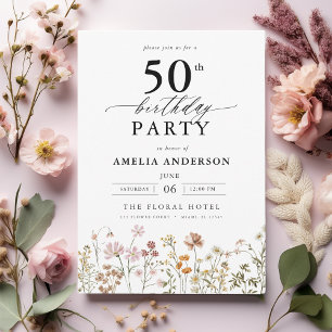 Invitation Jardin Floral Calligraphie 50e anniversaire