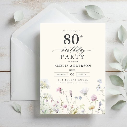 Invitation Jardin Floral Calligraphie 80e anniversaire