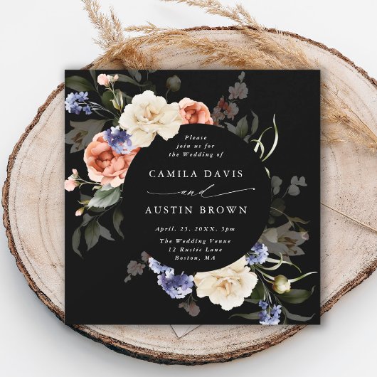 Invitation Jardin Floral Cercle Mariage noir