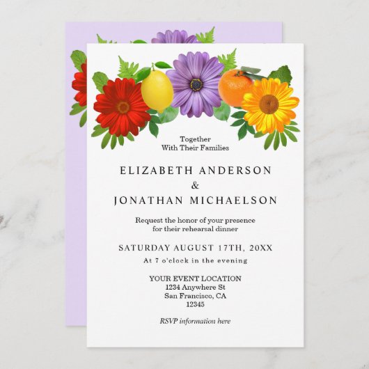 Invitation Jardin Floral Citrus Soirée de Mariage (Devant / Derrière)
