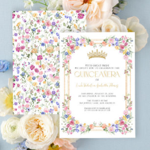 Invitation Jardin Floral Coloré Fleur sauvage Quinceañera