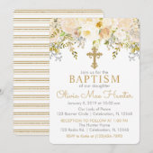 Invitation Jardin floral crème et or Baptême (Devant / Derrière)