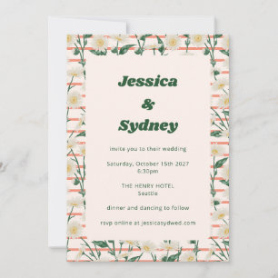 Invitation Jardin Floral de Marguerites Rétro Vert Mariage Un