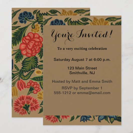 Invitation Jardin Floral Designer vintage (Devant / Derrière)
