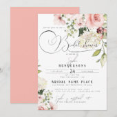 Invitation Jardin Floral Dusty Rose Fête des mariées de verdu (Devant / Derrière)