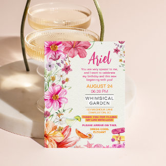 Invitation Jardin Floral Fantaisiste Aquarelle Anniversaire