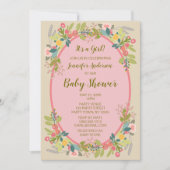Invitation Jardin Floral Girl Baby shower (Devant)