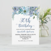 Invitation Jardin Floral gris bleu Aquarelle Script Anniversa (Debout devant)