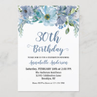 Jardin Floral gris bleu Aquarelle Script Anniversa