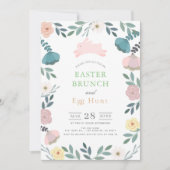 Invitation Jardin Floral Lapin Rose Blanc Brunch de Pâques (Devant)