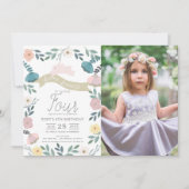 Invitation Jardin Floral Lapin Rose Fille Photo Anniversaire (Devant)