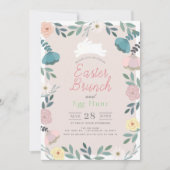 Invitation Jardin Floral Lapin Rose Pâques Brunch & Chasse au (Devant)