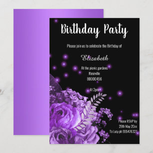 INVITATION JARDIN FLORAL NOIR VIEUX ANNIVERSAIRE 2