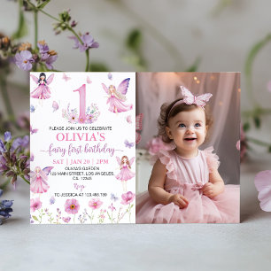 Invitation Jardin Floral Papillon Fée pour la Première Photo