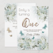 Invitation Jardin floral papillon premier anniversaire (Devant / Derrière)