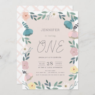 Invitation Jardin floral Pink GIrl 1er anniversaire