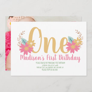 Invitation Jardin Floral Pink Party Premier anniversaire