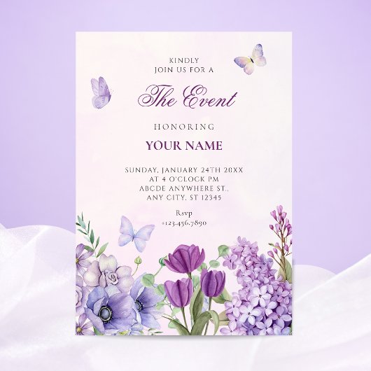 Invitation Jardin floral pourpre