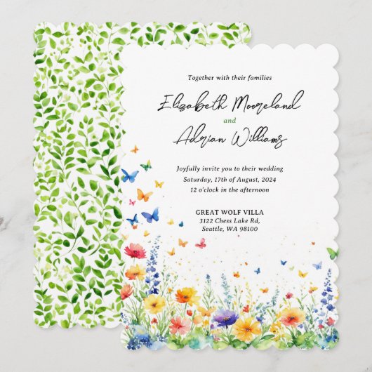 Invitation Jardin Floral Printanier Papillons (Devant / Derrière)