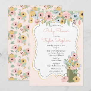 Invitation Jardin Floral rose Baby shower de bouquet jaune