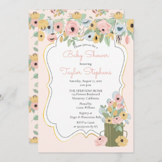Invitation Jardin Floral rose | Baby shower de bouquet jaune