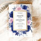 Invitation Jardin Floral Rose Bleu Marine Mariage élégant