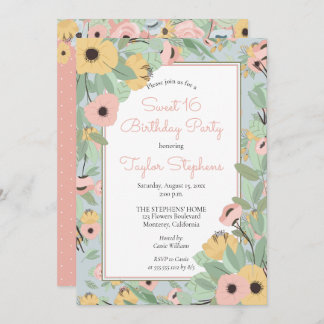 Invitation Jardin Floral rose | Bouquet jaune Doux 16 Parti