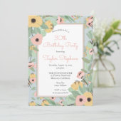 Invitation Jardin Floral rose | Bouquet jaune fête d'annivers (Debout devant)