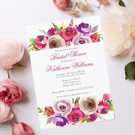 Invitation Jardin Floral rose Fuchsia Fête des mariées après-